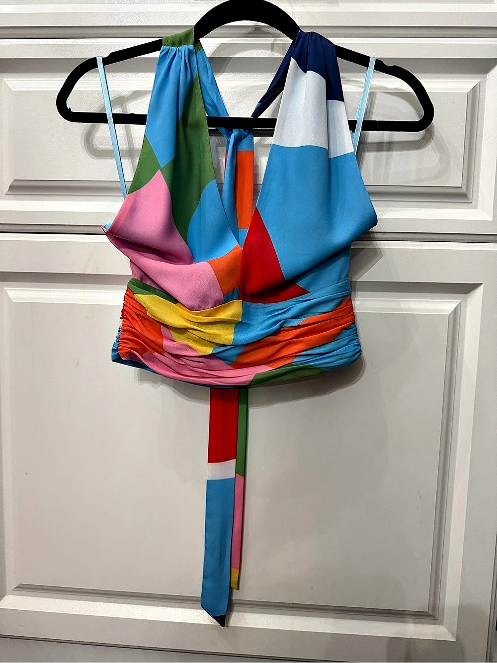 STAUD geometric Color Block halter tie neck top Size 2